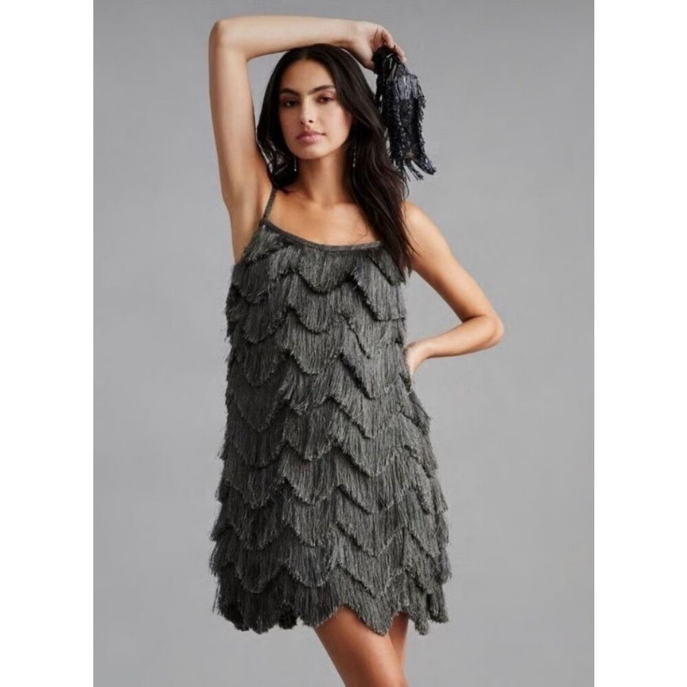 NWOT Anthropologie Pankaj & Nidhi Fringed Mini Dress Women's XS